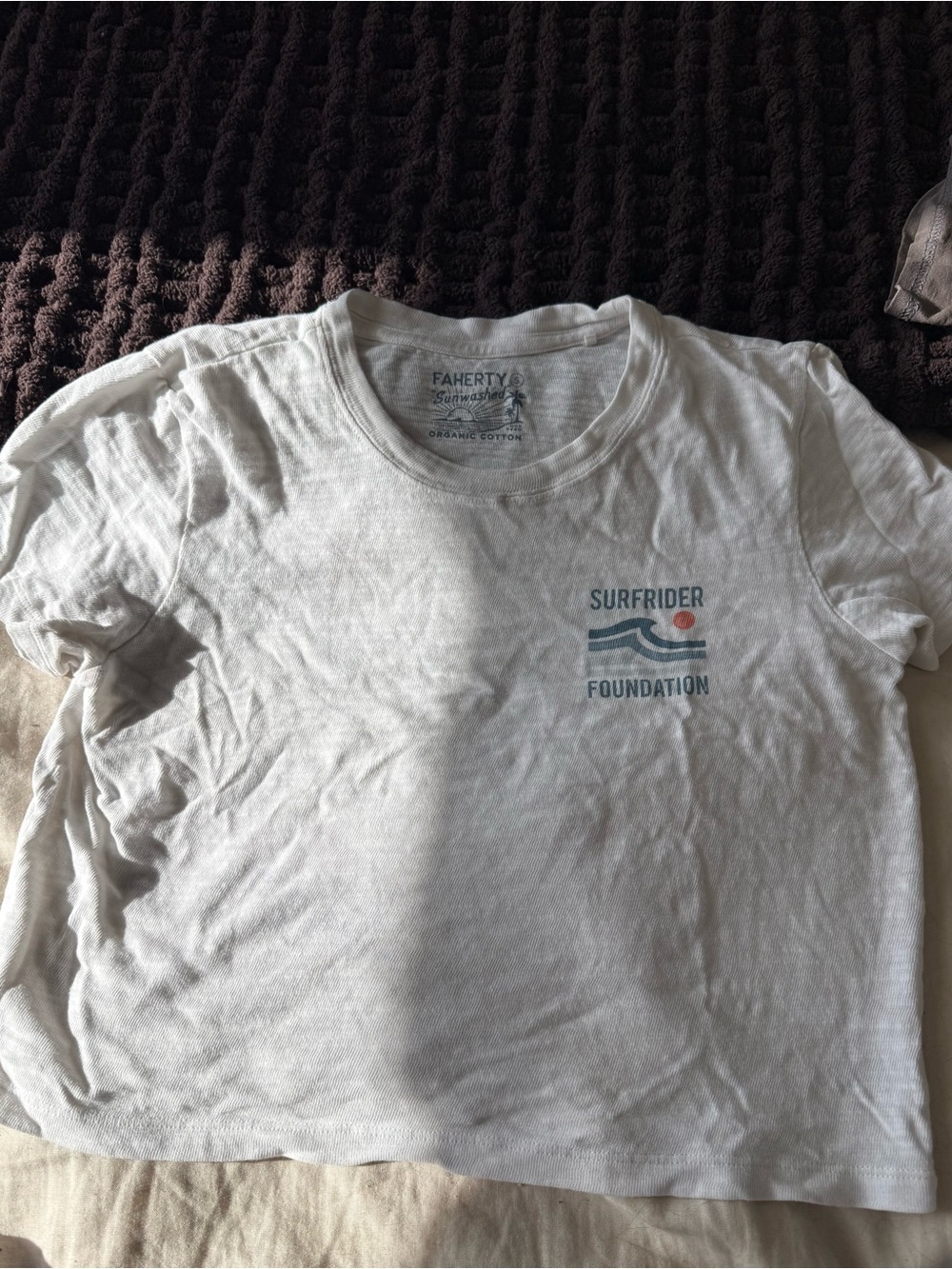 Faherty White Tee with Blue and Orange Surfrider Graphic